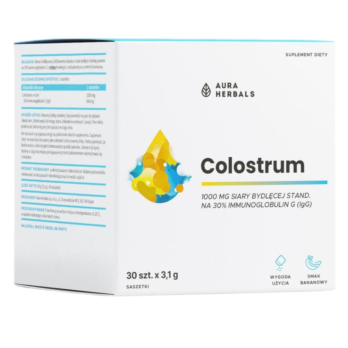 Aura Herbals Colostrum 1000 mg, Banana - 30 Sachets