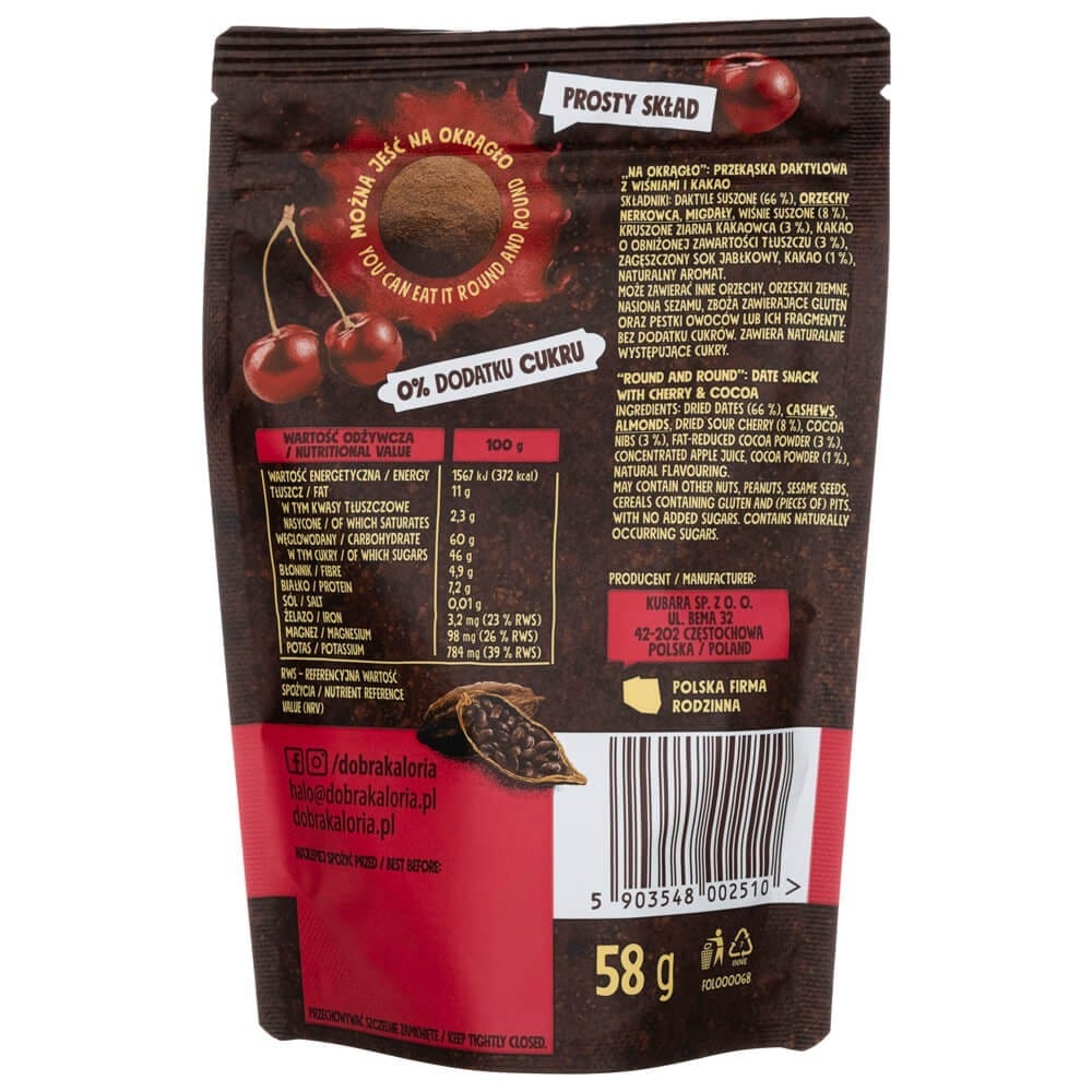 Dobra Kaloria Date Snack with Cherries and Cocoa - 58 g