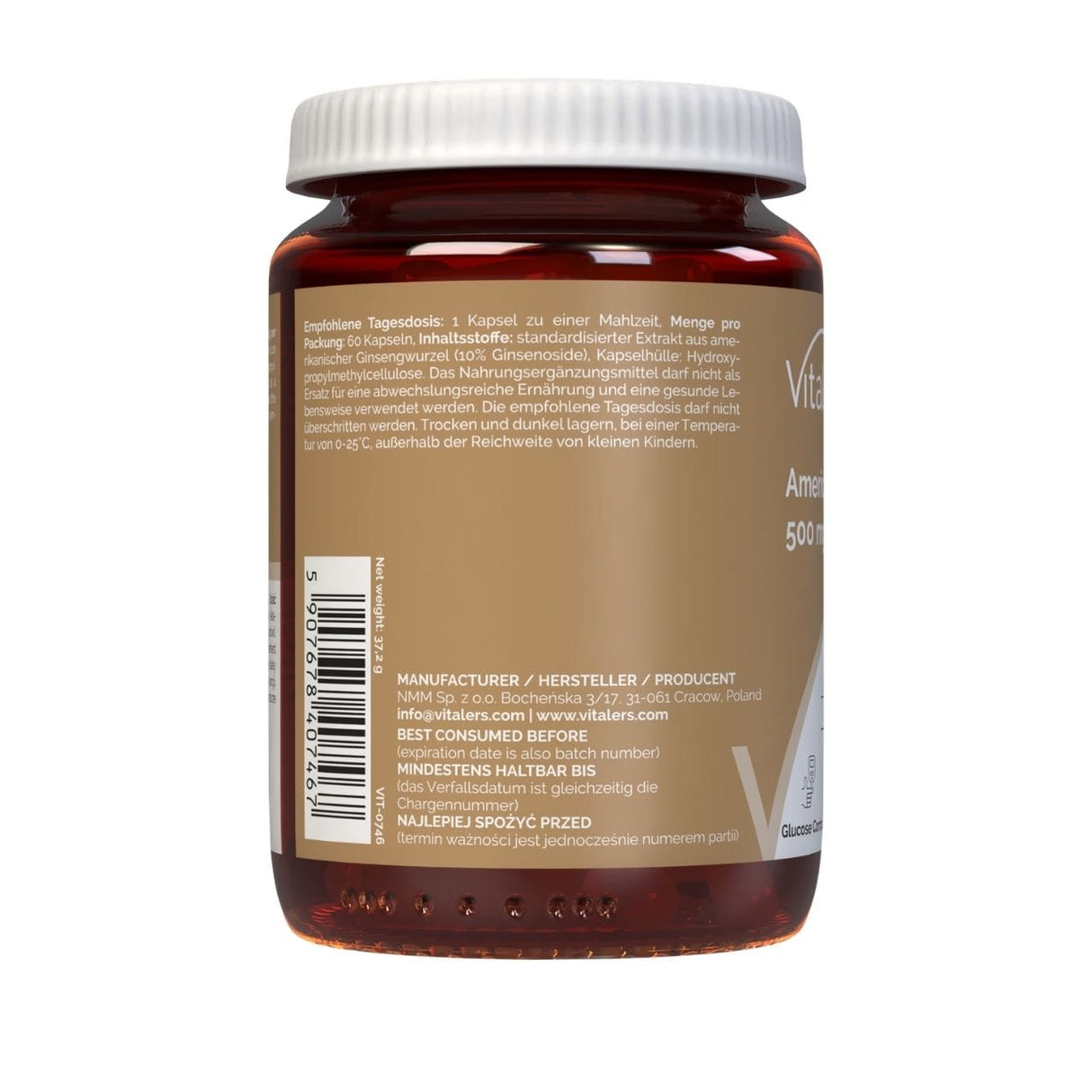 Vitaler's American Ginseng 500 mg - 60 Capsules