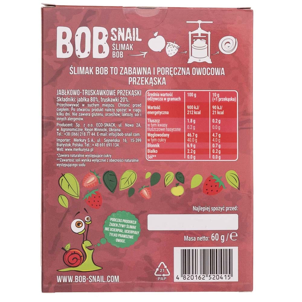 Bob Snail Apple & Strawberry Snack with No Added Sugar - 60 g