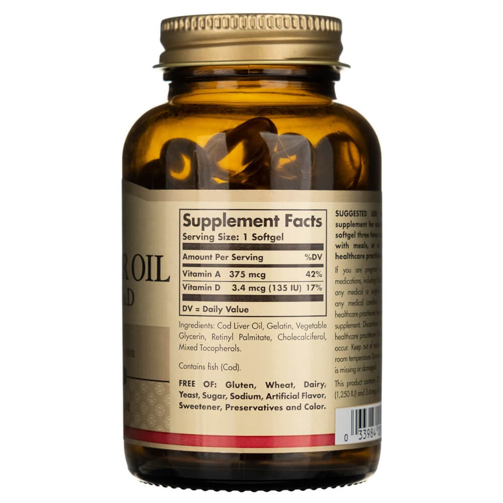 Solgar Cod Liver Oil (Vitamin A & D) - 100 Softgels