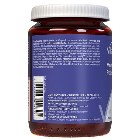 Vitaler's Magnesium 100 mg + Potassium 150 mg + Vitamin B6 6 mg - 60 Capsules