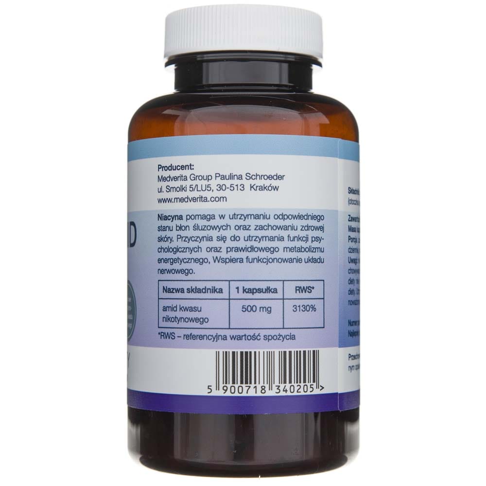 Medverita Niacinamide (Nicotinic Acid) 500 mg - 100 Capsules